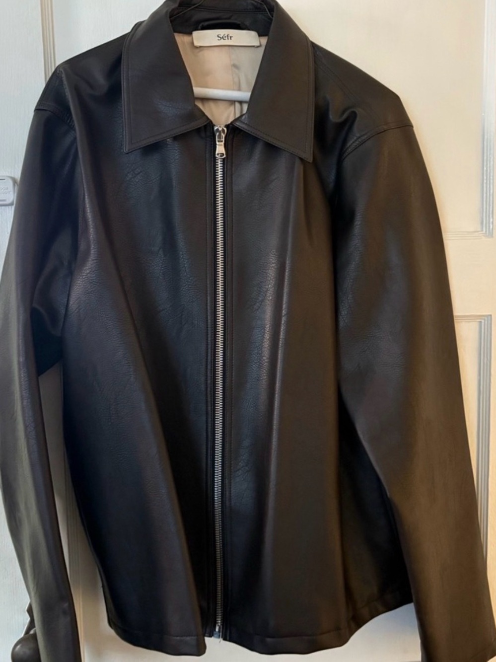Sefr Black Leather Zip Front Jacket - Men's